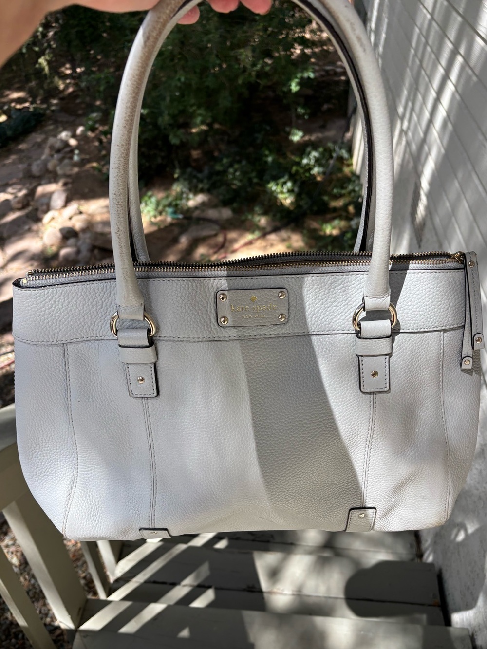 Vintage gray Kate Spade leather tote.